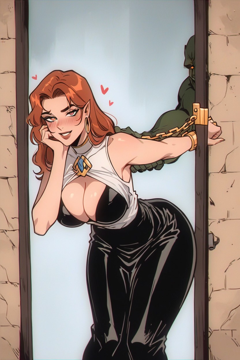 Medium Length, Standing In Door Frame Seductively, Smiling Hentai AI Porn
