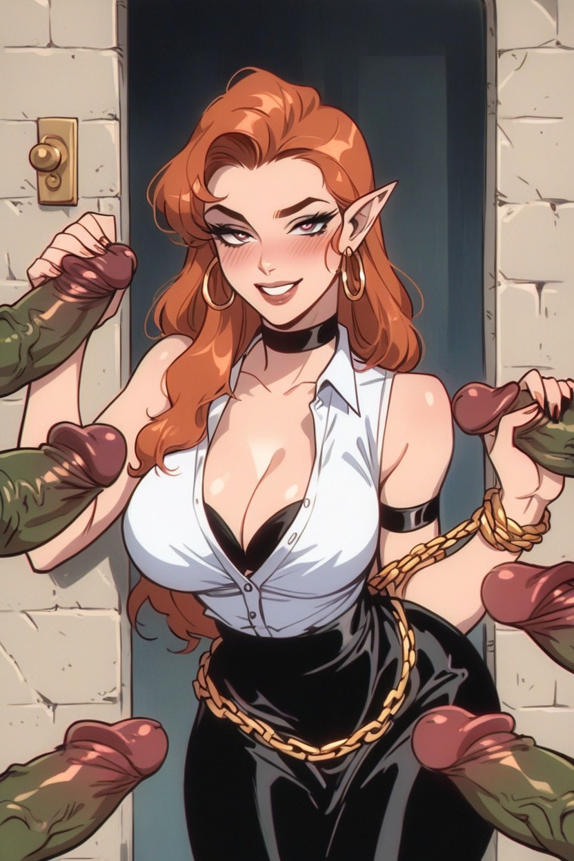 Waist, Smiling, Tight Black Skirt That Hugs Her Curves Hentai AI Porn