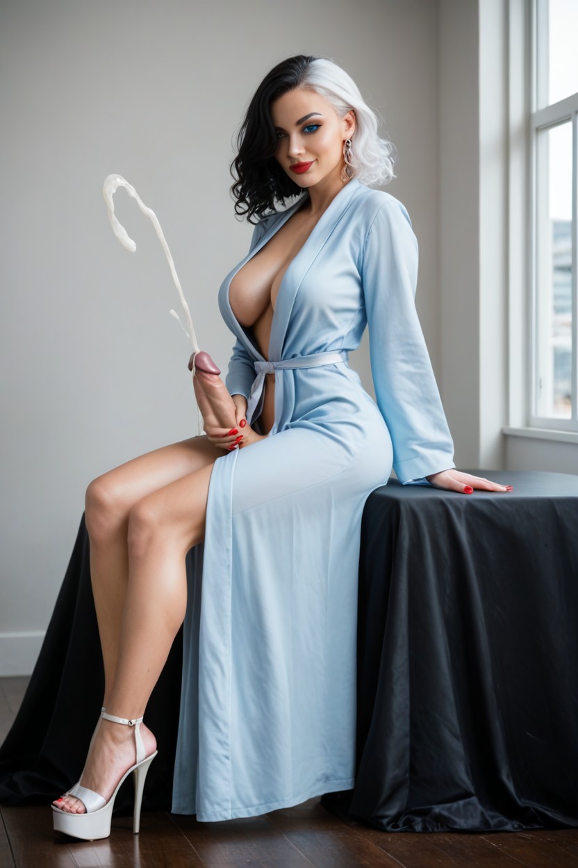 Hair Over One Eye, Legs Spread, Extremely Waist Shemale AI Porn