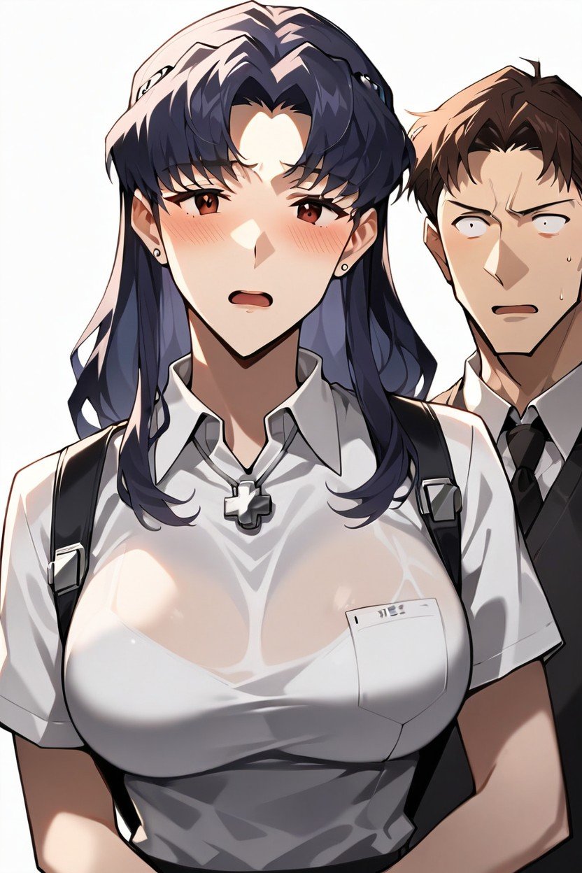 Shocked And Surprised Expression, Foreign Bodyless Male's Hands Undressing Her Shirt, White Office Shirt WomanPorno AI Hentai