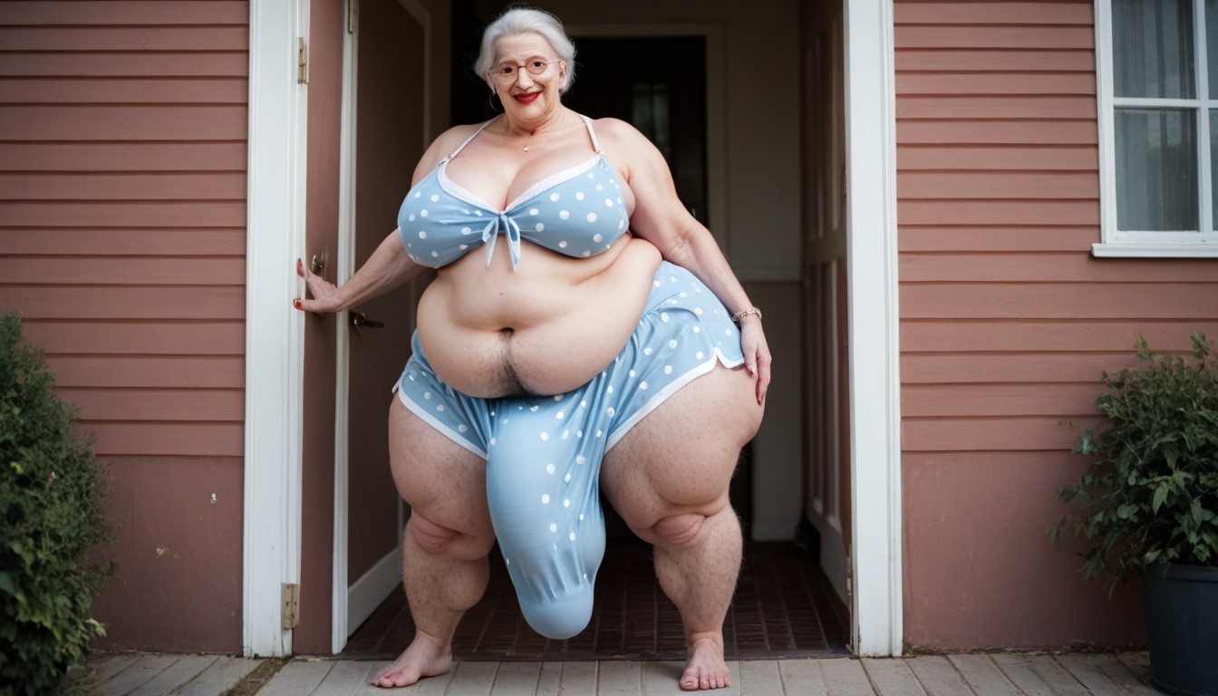 White Hair, Gigantic Saggy Breast, Fat Shemale AI Porn