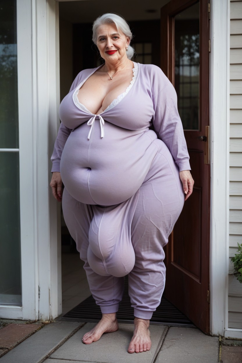 Big Belly, Standing Outside Front Door, 60+ Shemale AI Porn