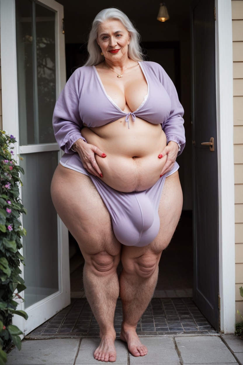 Grinning, Fully Clothed, Standing On Her Front Porch Shemale AI Porn