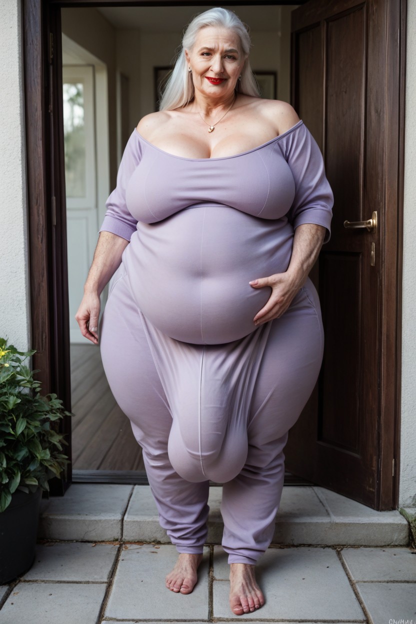 Onesie, Huge Bulge Under Clothing, Purple Onesie Shemale AI Porn