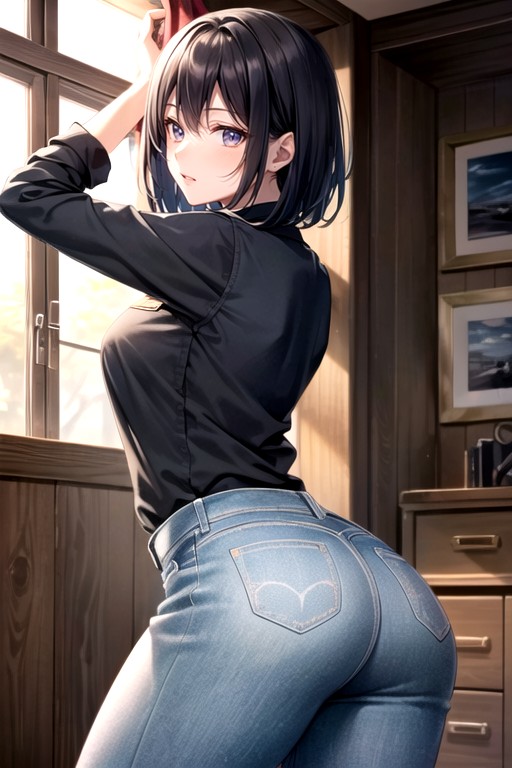 Jeans, Courte Longueur, Vue ArrièrePorno IA Hentai