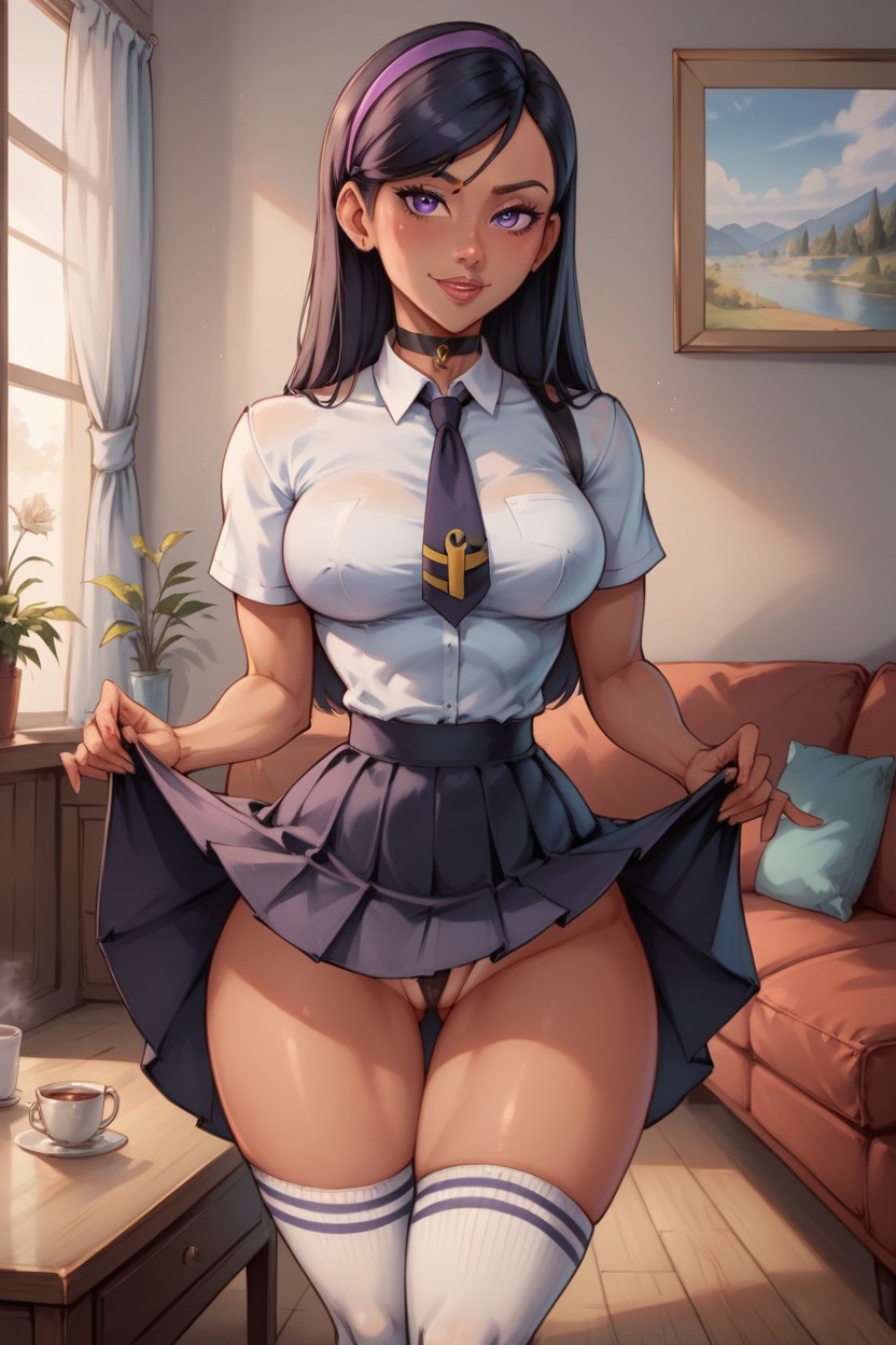 Realistic, Thigh High Socks, Grinning AI Porn
