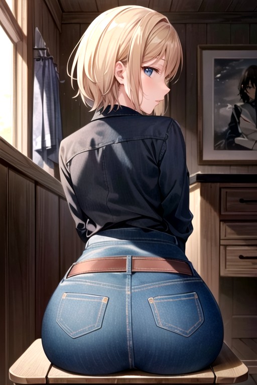 Sitting Down, Short Length, Office Shirt Hentai AI Porn