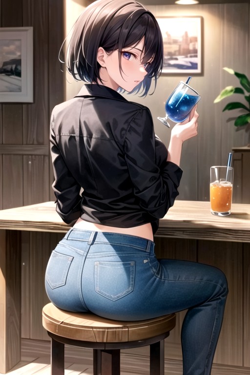 Sfw, Sentada, Jeans Hentai IA pornografia