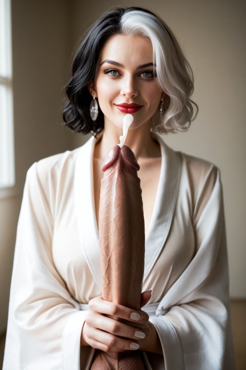 Blue Eyeshadow, Crystal White Eyes, Extremely Short Hair Shemale AI Porn