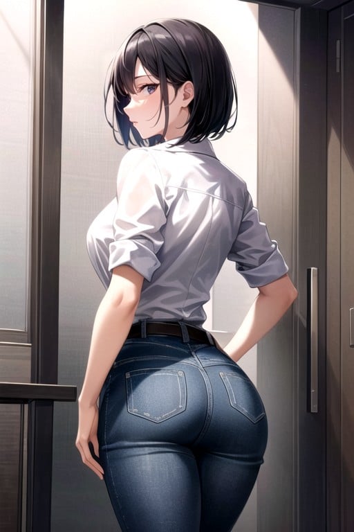 Jeans, Visão Traseira, Scratch The Butt Hentai IA pornografia