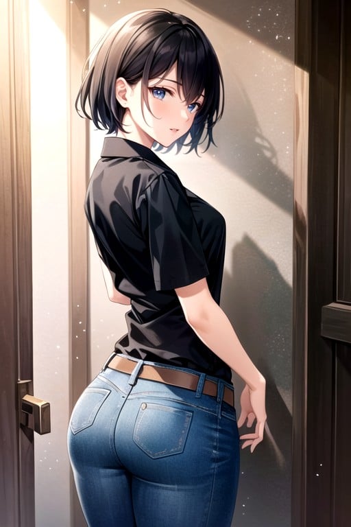 Visão Traseira, Jeans, Standing Hentai IA pornografia