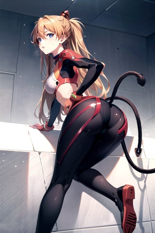 Asuka (evangelion), Black Stockings With Lace And With White Ribs, Bend OverPorno AI Hentai