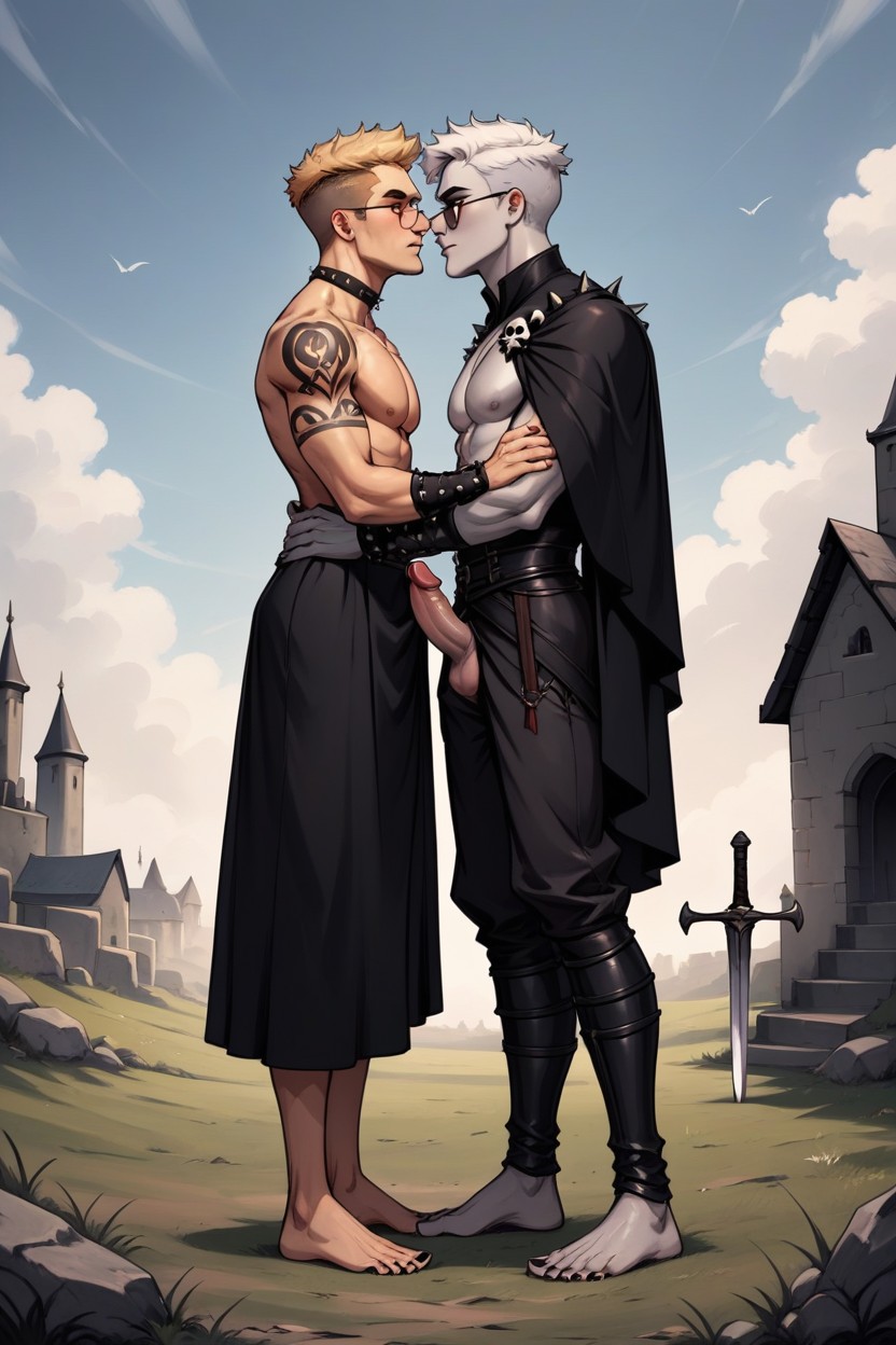 Vampire Grey Skin, Spiked Cockring, Side View AI Gay Porn