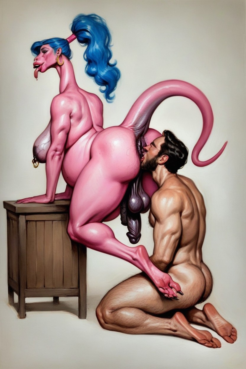 Pierced Nipples, Long Bony Fingers, Bright Pink Skin Shemale AI Porn