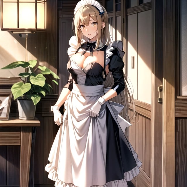 White Maid Uniform, White Elbow Gloves, BodyAI黃漫