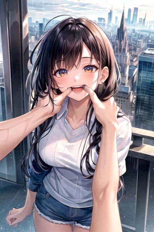 Raining, Braided, Thumb In Mouth Hentai AI Porn