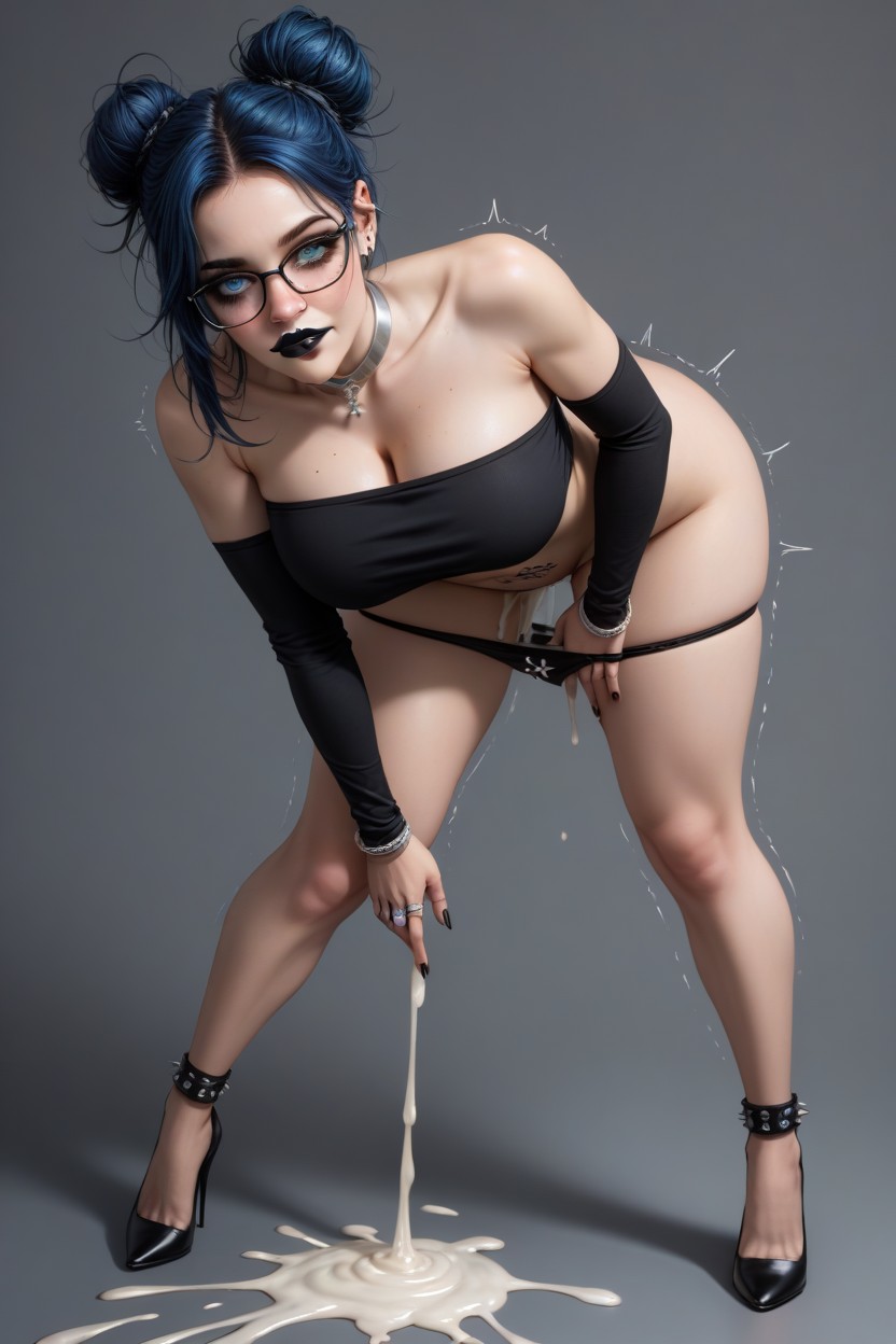 Black Panties Pulled Down, 1 Person, High Bun AI Porn