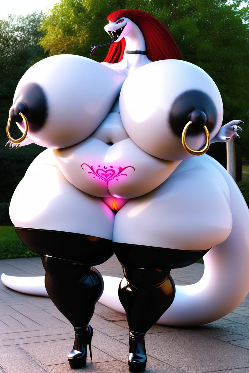 Nipple Rings, Wide Hips, Black Choker Furry AI Porn