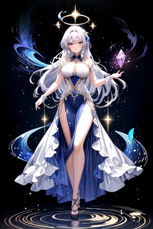 Proud Smyle, Draped In A Gown That Glitters With The Radiance Of A Thousand Constellations Her Flowing Hair Cascades Like Liquid Moonlight, A Celestial Anime Queen With Ethereal BeautyAI黃片