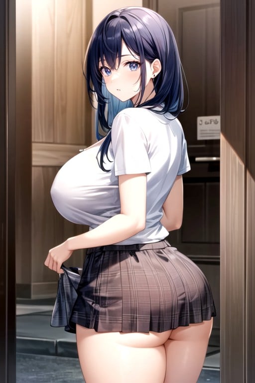 Kilt, Rear View, Blue Hair AI Porn