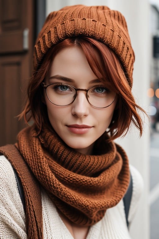 Cheveux Roux, Gants Sans Doigts, Pull De ViergePorno IA