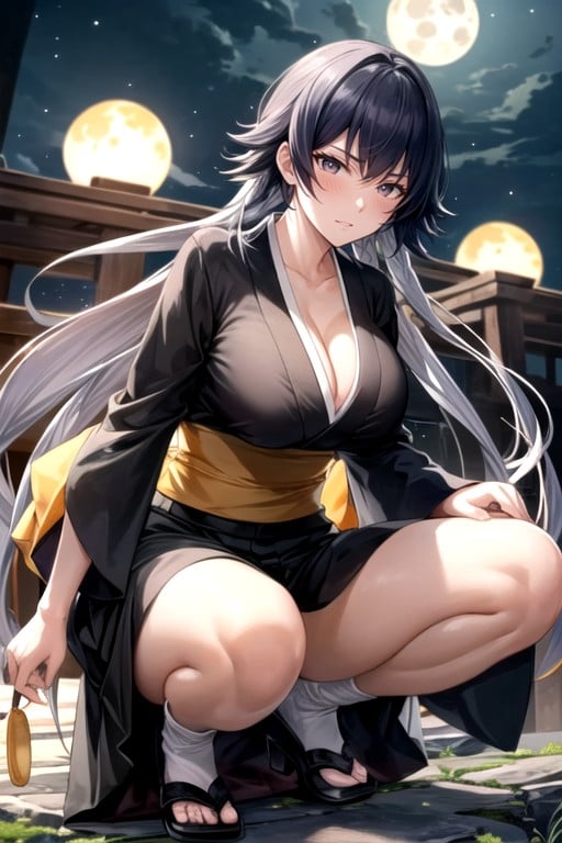 Wide Hips, Black Kimono, Kimono Hentai AI Porn