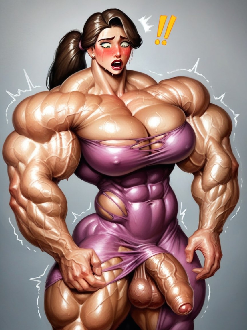 Embarrassed , Ponytail, Muscle Looks Rock Hard Shemale AI Porn