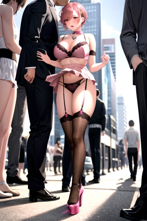 Pink Satin Push Bra, Human, Penis Locked In Chastity Metal Cage Device AI Gay Porn