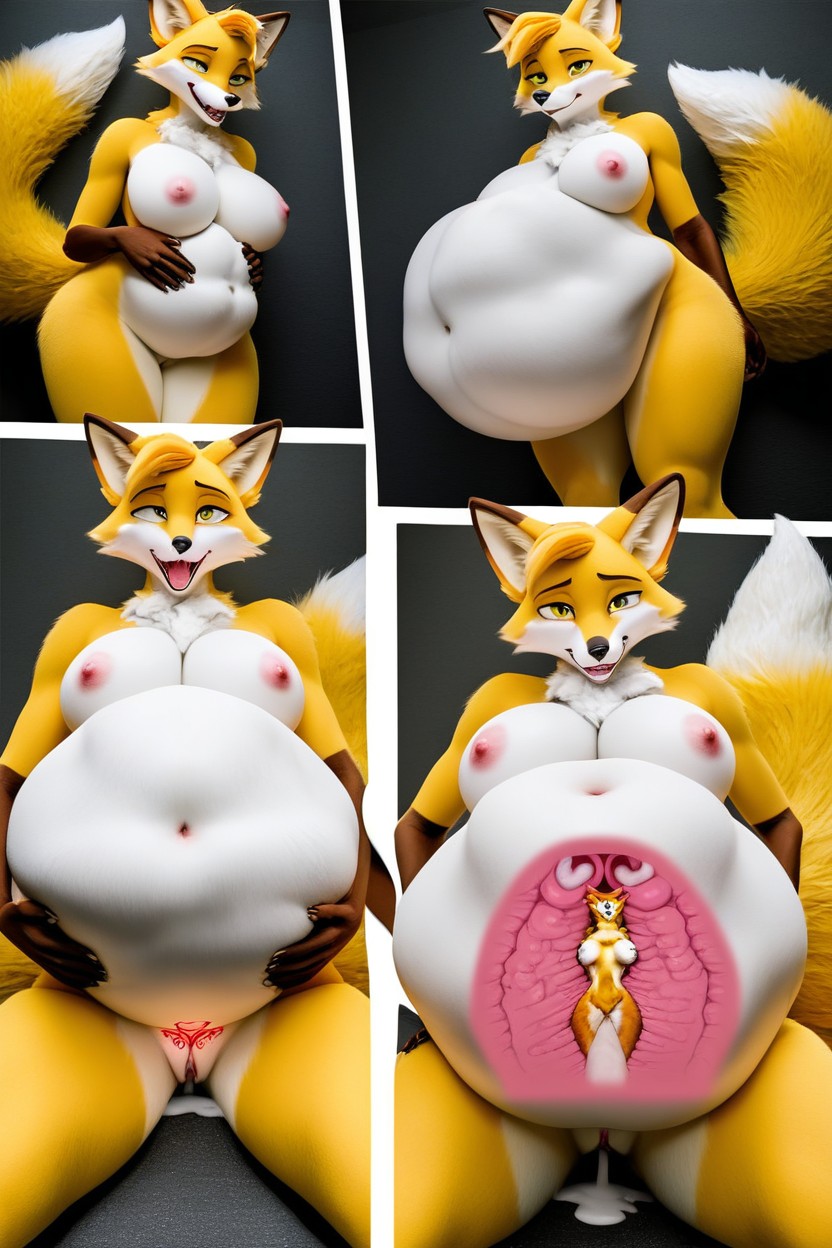 Mouth Agape, Small Breast, Yellow Fur Furry AI Porn