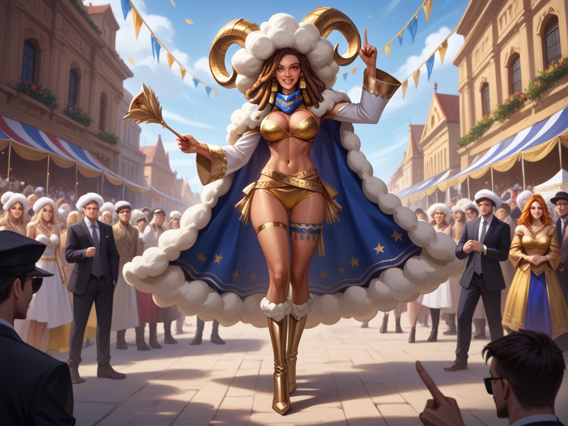 Wool Thigh Strap, Block Party, Many People Around Hentai AI Porn