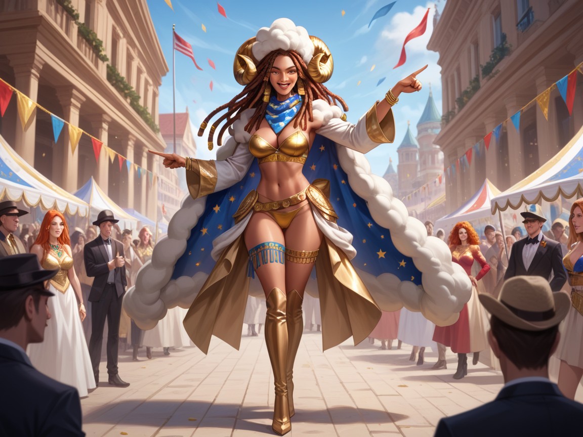 Wool Belt, Gold Microkini, Gold Carnival Sheep Mask Hentai AI Porn