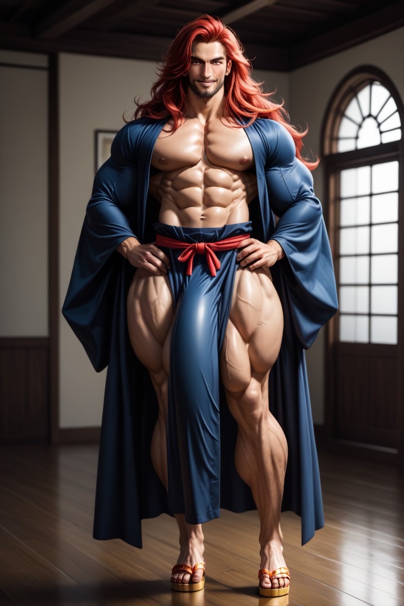 Gold Open Toe Heels, Kimono, Hyper Cock Bulge AI Gay Porn