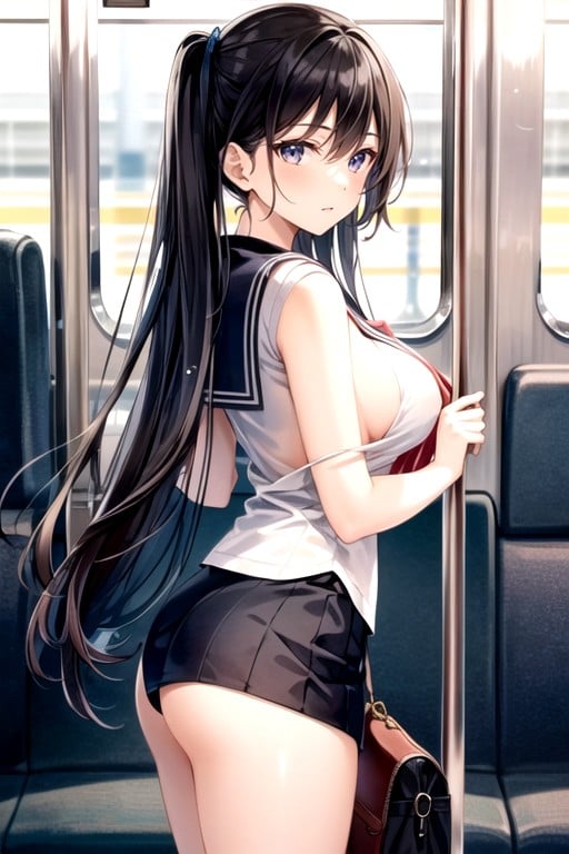 電車, 横乳, セーラー服AIポルノ