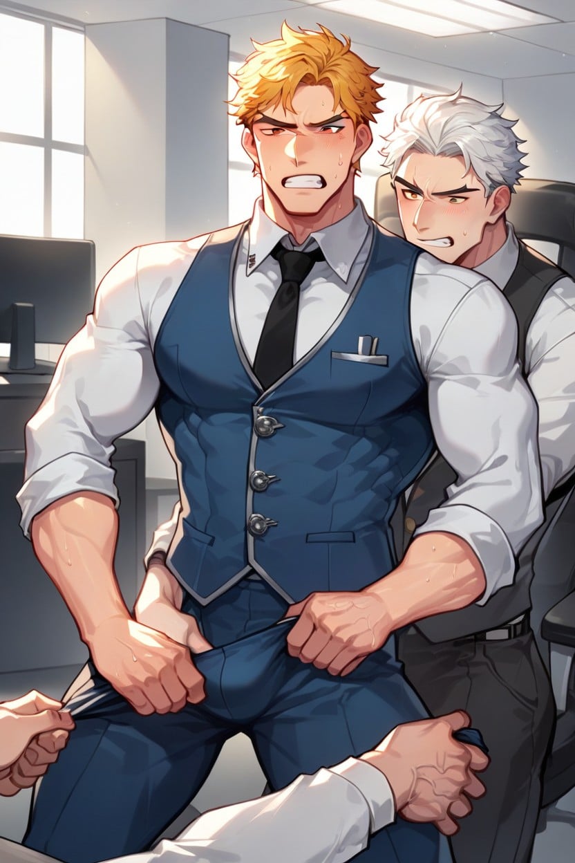 Office Shirt, Vest Suit, Struggle AI Gay Porn