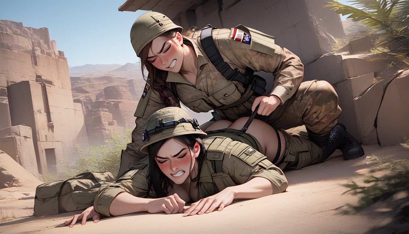 Open Clothes, Clenched Teeth, Female Soldiers AI Porn