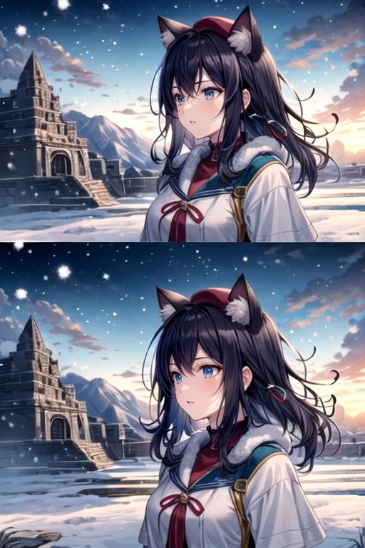 Cat Ears, Wind In Hair, Beret AI Porn