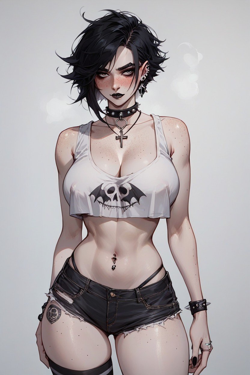 Emo Girl, Freckles, Short HairAI黃片