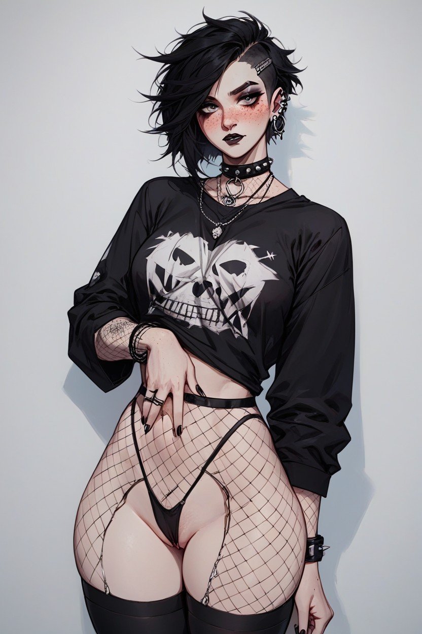 Emo Girl, Fishnet, Short HairAI 포르노