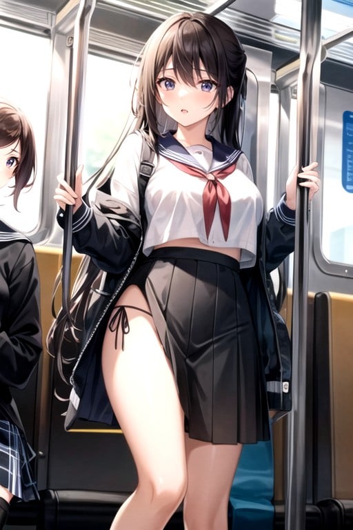 Levantando La Falda, Tren, Uniforme De MarineroPorno AI Hentai