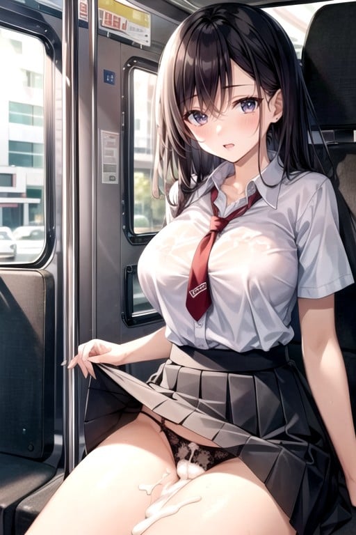 Ônibus, Uniforme Escolar, 2 Pessoas Hentai IA pornografia