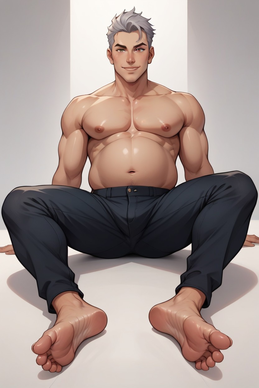 Ash Hair, Topless, Muscular AI Gay Porn