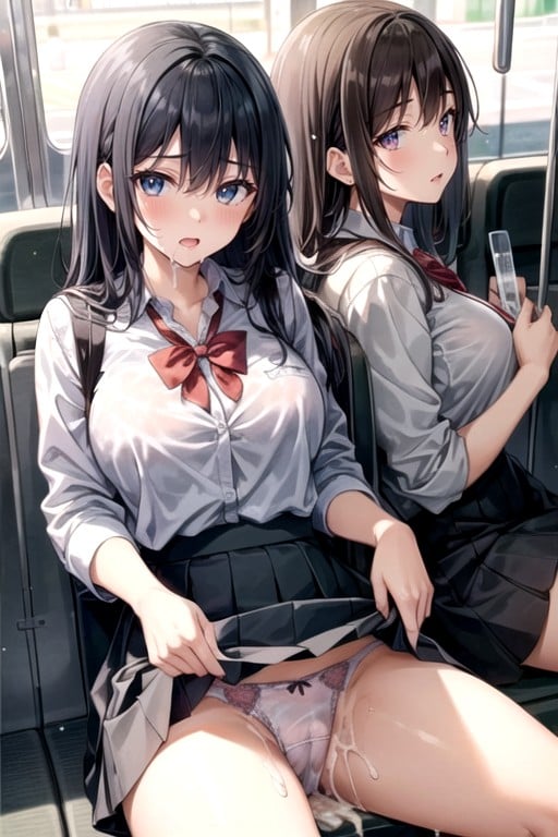 Autobús, 2 Personas, Uniforme EscolarPorno AI Hentai