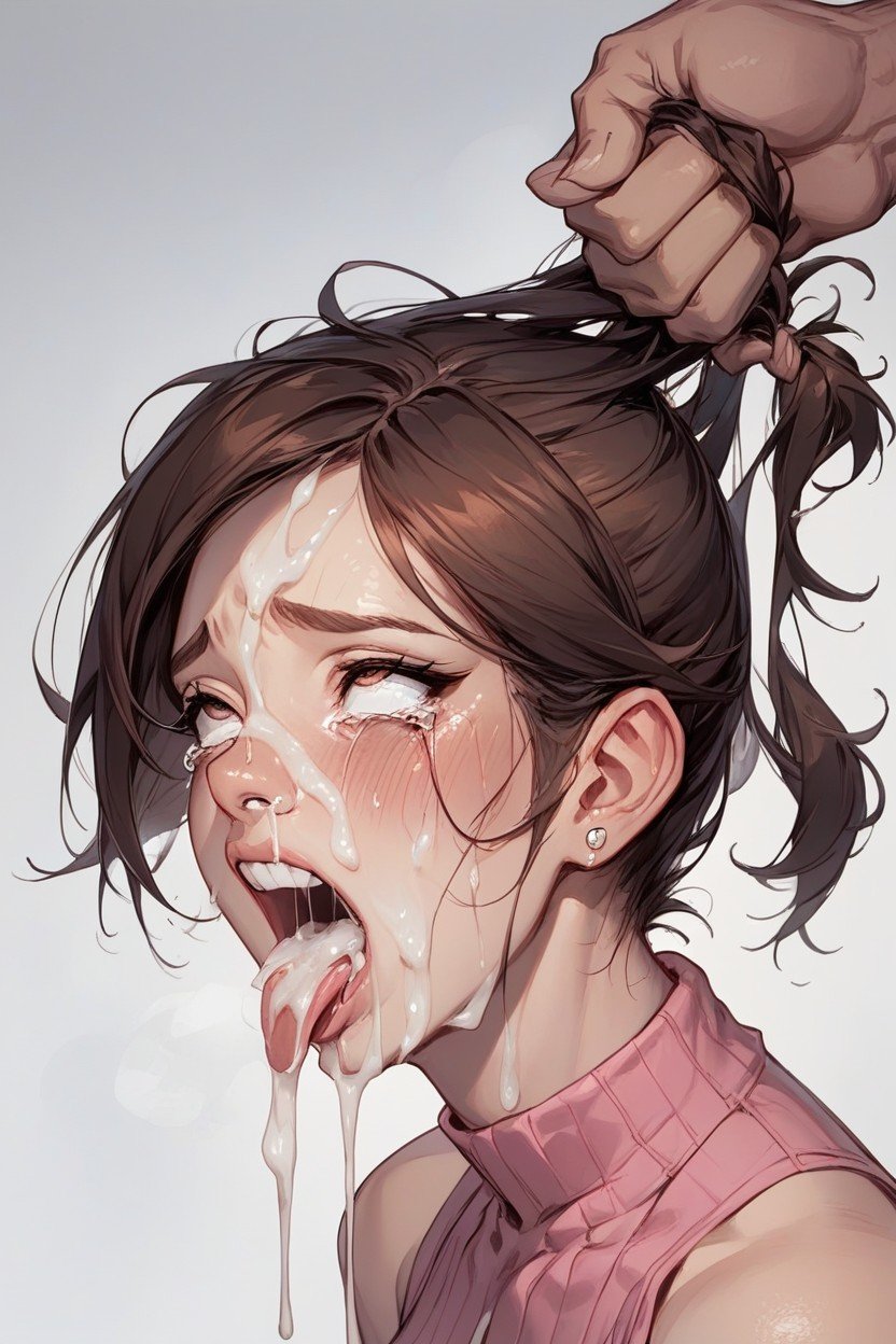 舌を出す, Orgasm, Cum Leaking Out Of Mouth And NoseAIポルノ