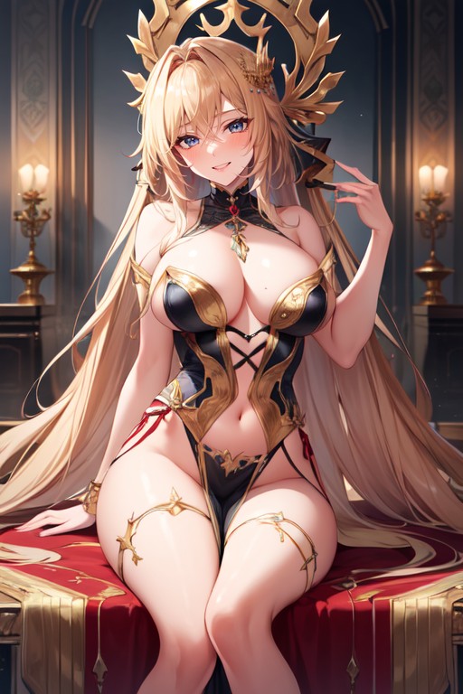 Golden Hair, Blushing, Large BreastsAI黃漫