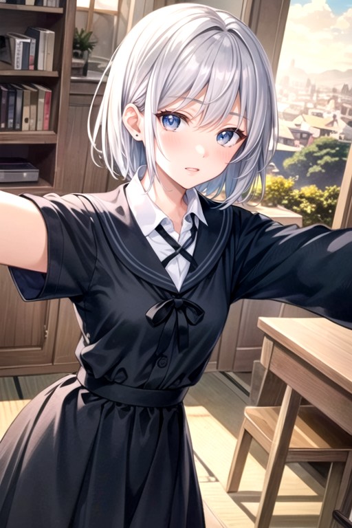 制服, アッシュヘア, セルフィーヘンタイAIポルノ