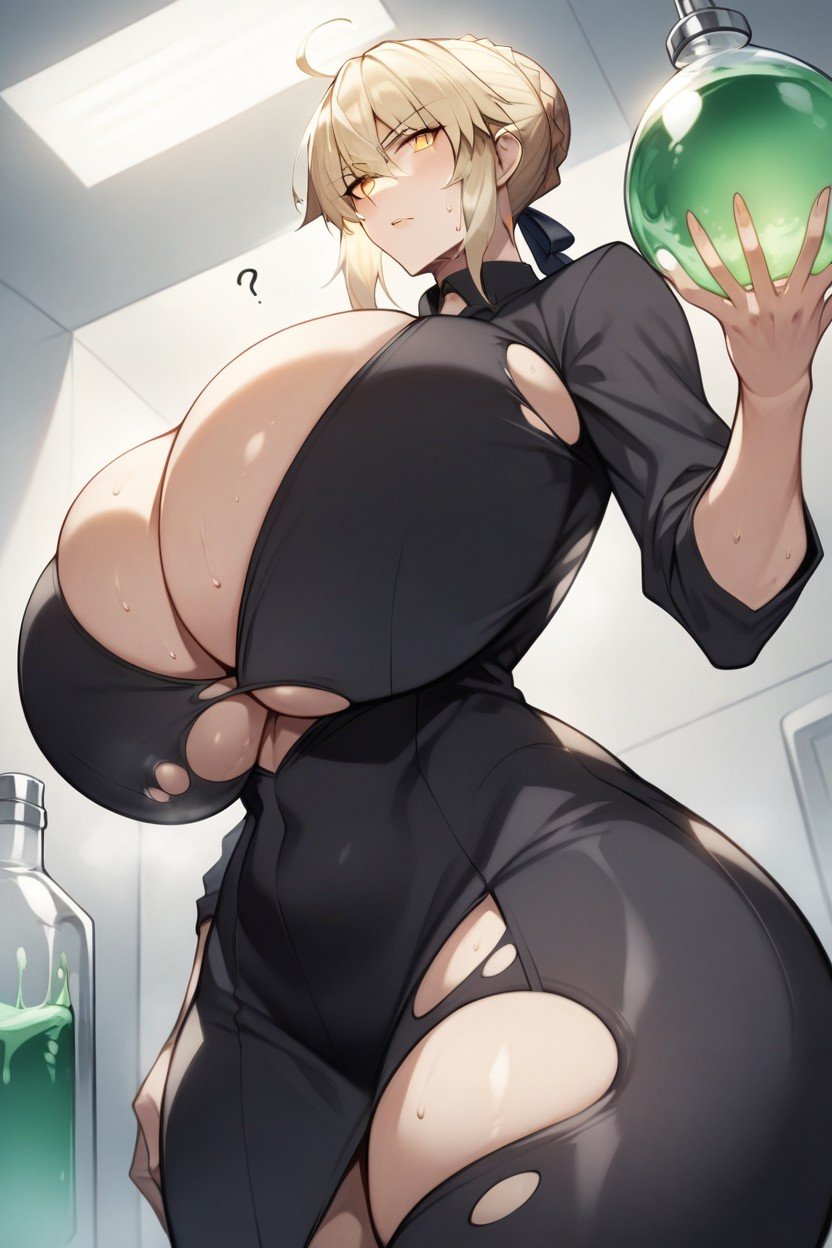 Blond Hair, Staring His Breast, Scientist Outfit Hentai IA pornografia