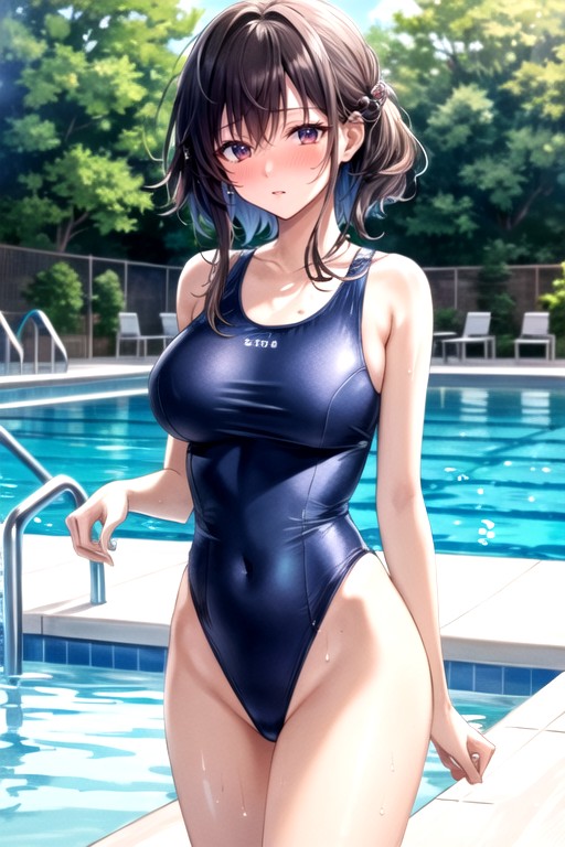 Piscina, Avergonzada, Traje De BañoPorno AI Hentai