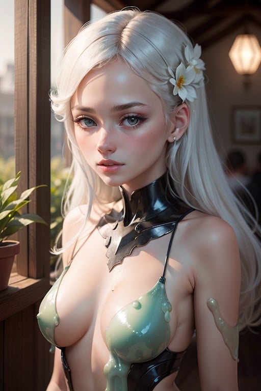 Slime Girl, White Hair, 1 Person AI Porn