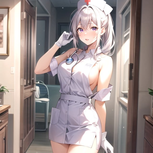 White Stoking, Purple Right Eyes, NursePorno AI