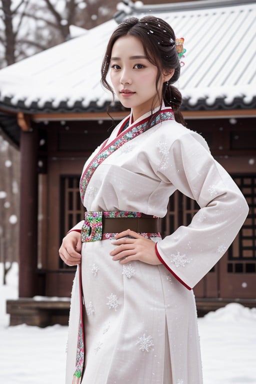 Snowing, 1 Person, Korean Dress AI Porn